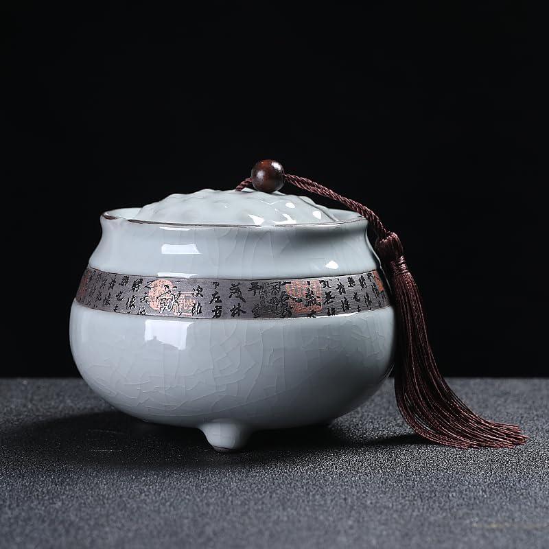 SONGCHAO Sugar Jar Ceramic Retro Simple Ceramic Tea Can Tea Dregs Bucket with Lid Kung Fu Tea Ceremony Tea Set Accessories Tea Canister