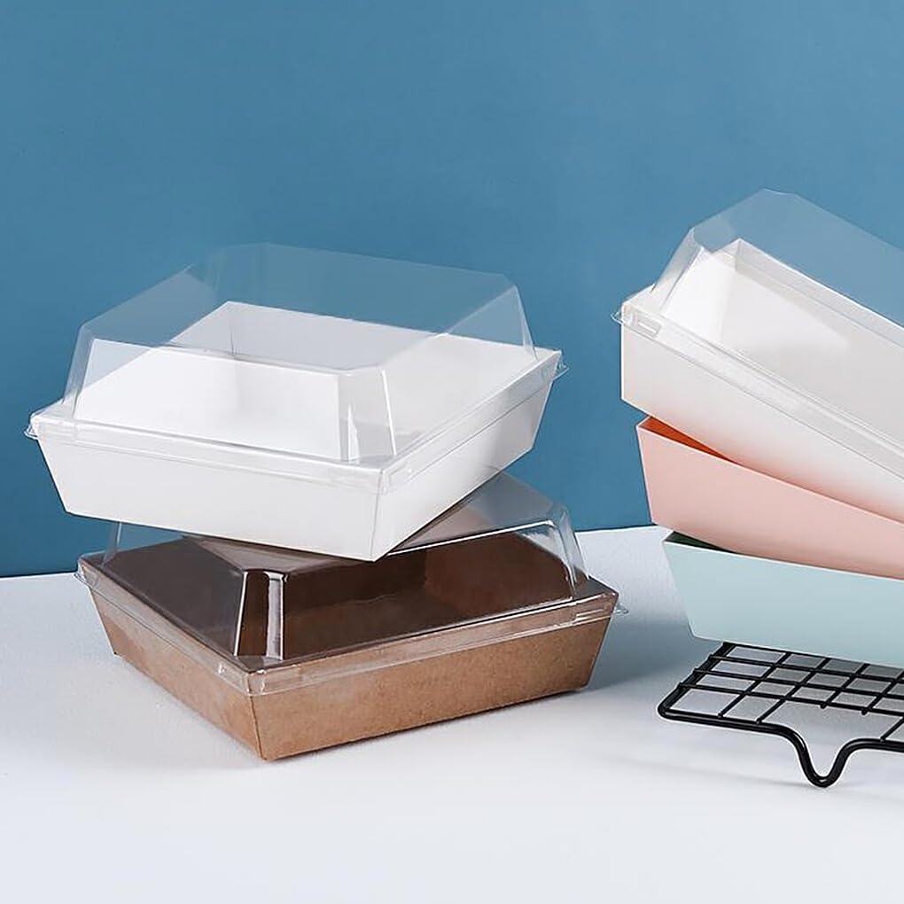 Cajas para cupcakes de 100 piezas con ventana, galletas, dulces, recipientes para repostería, organizador portátil de ensaladas y pasteles de un para el hogar, Blanco