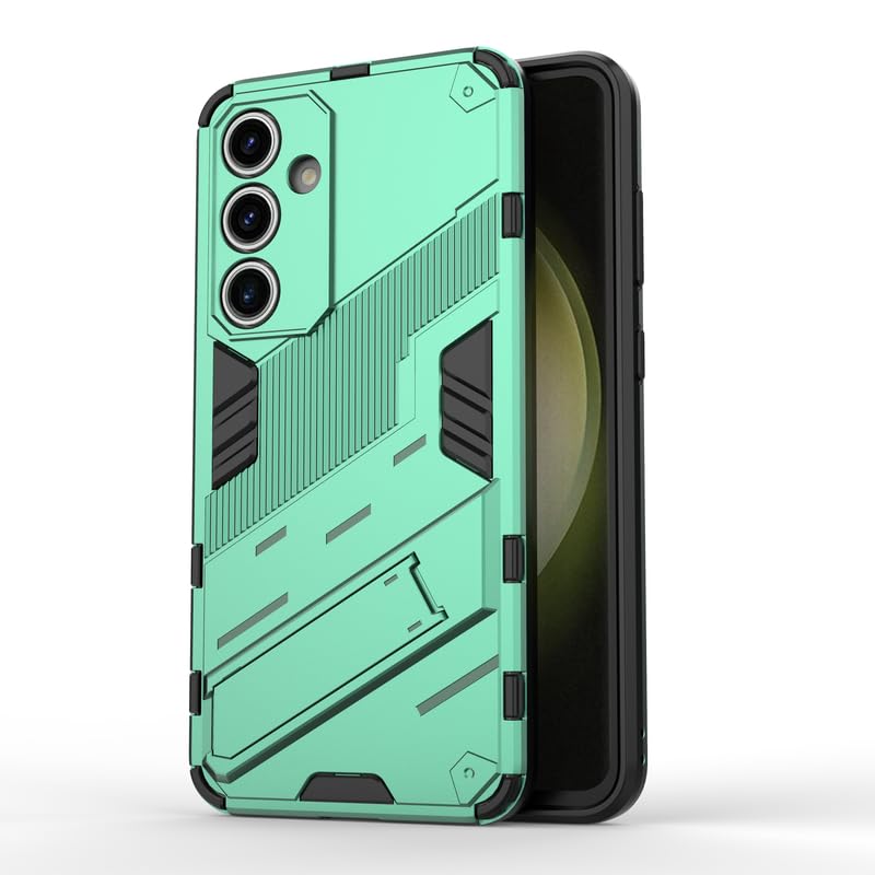 Image of Casodon Rugged Hard Back Case Cover for Samsung Galaxy S24 FE - Military-Grade Armor with Screen & Camera Guard, Dual-Layer Shockproof Design, Raised Edges, and Built-in Kickstand - Emerald Green