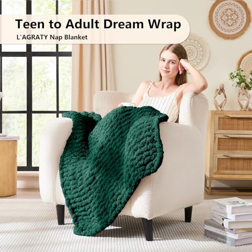 Image of L'AGRATY Chunky Knit Throw Blanket for Couch, 30 x 40 Inches, Olive Green