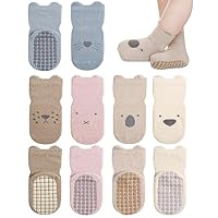 Witwot 5 Pairs Baby Socks Non Slip Toddler Socks Kids Cotton Grip Socks Anti Skid with Gripper Cartoon Pattern for Boys Girls 0-4 Years