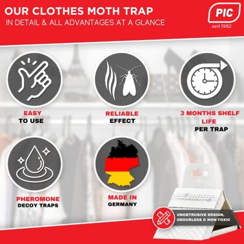 PIC clothes moth trap 6 pieces - moth killer for wardrobe, moth repellent for wardrobes, remedy against clothes moths, suitable for protection of all clothes, moth traps sticky, moth stop