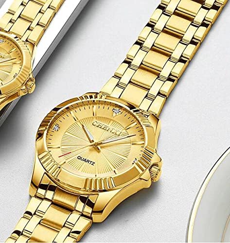 MASTOP Diamante Dial Fashion Casual Mens Gold Watch Quartz Stainless Steel Water Resistant Wrist Watch - Image 4
