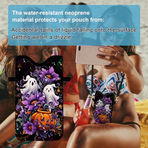 Image of Neoprene Cell Phone Sleeve Pouch Case Bag with Crossbody Strap Neck Lanyard for Women 7.1 X 3.9 in