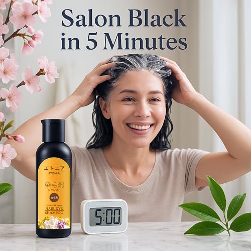 Image of Japanese Hair Dye Shampoo - Long Lasting Natural Hair Dye Shampoo for Man & Women, Premium Japanese Natural for Women Black | Home Solution (100+100) 200ml (PACK OF 1) (Black)