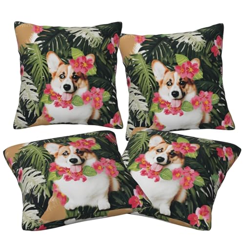 Housse de coussin tropicale corgi 40x40cm imprimé fleuri durable