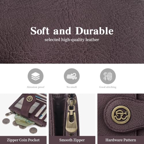 Image of Slim Leather Women's Wallet,Compact Card Holder Wallet(purple) | Small Wallet with RFID Blocking,Zipper Coin Pocket,Top Grain Cowhide Bifold Women's Wallet
