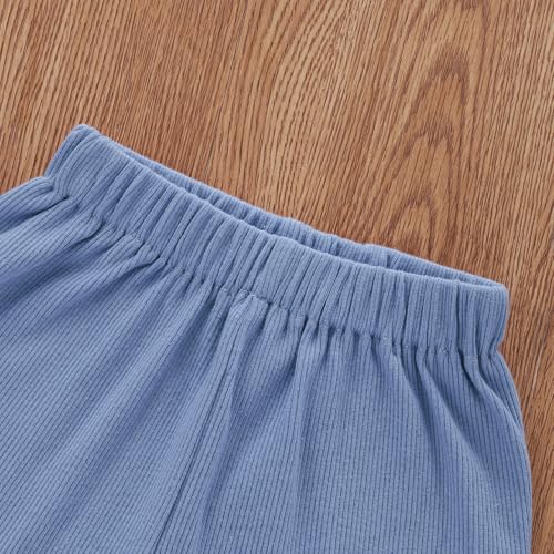 Image of Toddler Girl Clothes Summer Outfit Short Sleeve Shorts Set 12M-5T | Soft ribbed knit toddler girl outfit with breathable fabric, ruffle top, comfy shorts and stretchy fit for summer daily wear.