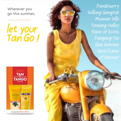 Image of VLCC Tan-to-Tango Combo - Anti-Tan Skin Lightening Face Wash 50 g + De-Tan SPF 50 PA+++ Sunscreen Gel Creme 50 ml | Fades Tan, Even Skin Tone