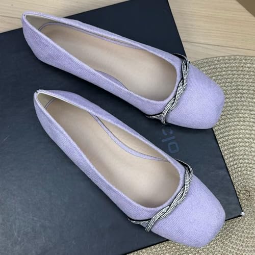 INEELUYI Women's Square Head Shallow Mouth Popular Water Diamond Element One Step Flat Shoes2