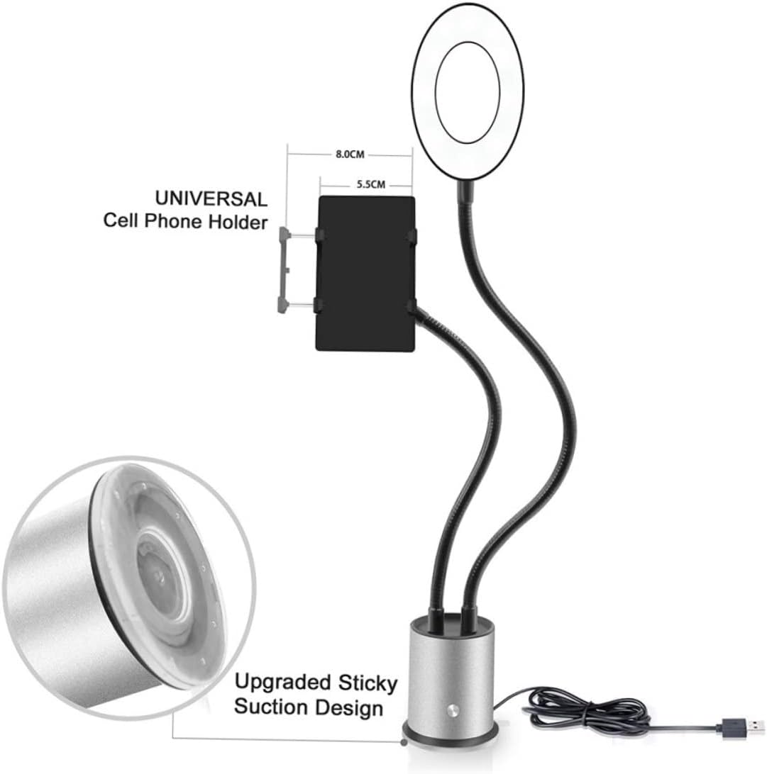 3-Color Selfie Ring Light Phone Holder Stand for Live Streaming and Makeup Adjustable Height Compatible with Smartphones Portable LED Lighting for Beauty and Video Calls