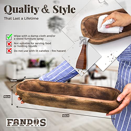 Fandos Wooden Dough Bowl For Decor - Large Wood Dough Bowl For Decor-17¾ In Long Dough Bowl Hand Carved Paulownia - Wood Bread Bowl For Decor - Rustic Decorative Long Wooden Bowl For Table Centerpiece #TOP4
