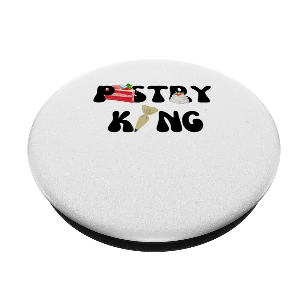 Pastry King Chef Cake Design Vintage Text PopSockets Swappable PopGrip, Black - Image 2