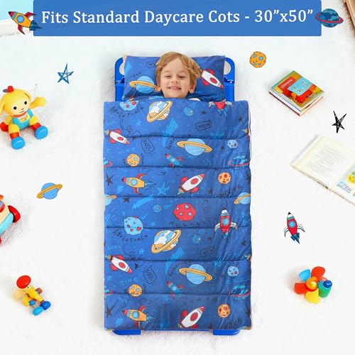 Image of Toddler Nap Mat for Preschool 50''x30'' Sleeping Mat with Removable Pillow and Minky Blanket for Kids Ages 3-7 Roll Up Soft Sleeping Bag for Boys Girls Kindergarten Daycare Sleepover