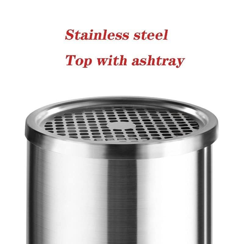 Stainless Steel Round Vertical Trash Can with Ashtray, 20L for Hotel, Mall, Elevator Hallway