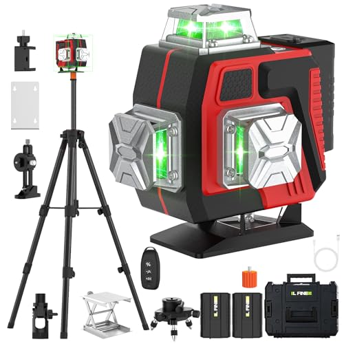 Niveau Laser Autonivelant 360° X 4, Lazer Niveaux Chantier, 4D 16 Lignes Laser, 2X2400mAh Batterie, Nivellement Automatique, Support Rotatif, Télécommande, Trepied, pour la Construction et l'accrochag