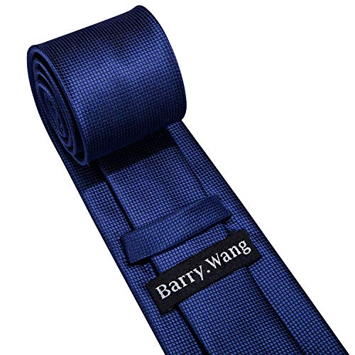 Image of Barry.Wang Plain Men Silk Ties Extra Long Satin Necktie for Wedding Business Handkerchief Cufflinks Set Solid Colors