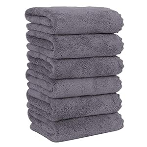 MOONQUEEN 6 Pack Premium Hand Towels – Quick Drying – Microfiber Coral Velvet Highly Absorbent Towels – Multipurpose Use as Hotel, Bathroom, Shower, Spa, Hand Towel 16 x 28 inches (Gray)