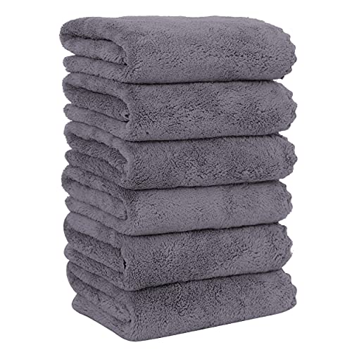 MOONQUEEN 6 Pack Premium Hand Towels – Quick Drying – Microfiber Coral Velvet Highly Absorbent Towels – Multipurpose Use as Hotel, Bathroom, Shower, Spa, Hand Towel 16 x 28 inches (Gray)