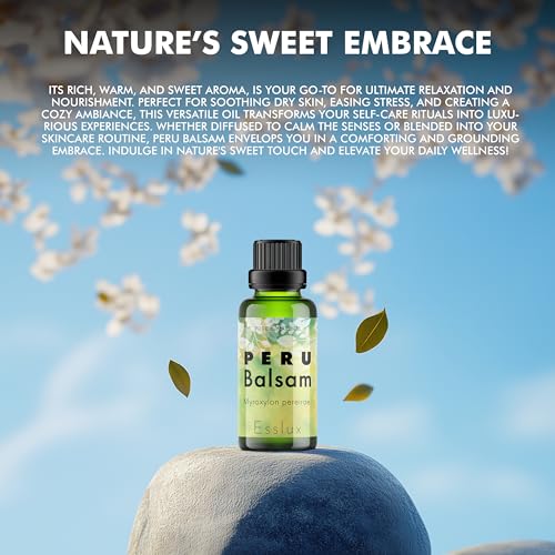 Image of Esslux Peru Balsam Essential Oil - Pure & Natural Undiluted for Aromatherapy & Therapeutic Grade Oil (Undiluted & Uncut - 100% Virgin) - Peru Balsam, 90 ML