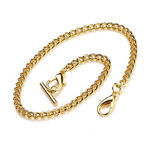 BOSHIYA Gold Pocket Watch Chain 14 Inch Albert T Bar Chain with Lobster Clasps Watch Chain Link Vest for Your Pocket Watch