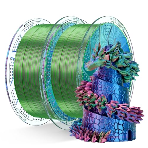Chitu Systems Conjure Silk PLA 3D Printer Filament, 2KG Spool (4.4lbs), 1.75mm Tri-Color Filament, Dimensional Accuracy +/-0.02mm, Silk 3D Printing Filament Bundle, (Red Blue Green 2-Pack)