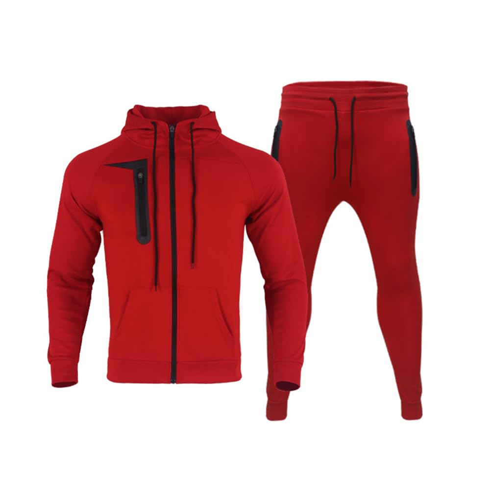 XZEIT Sportiva Giacca Uomo Moda Tinta Unita/Colore Abbinato 2 Pezzi Set Taglio Sottile Felpa Cappuccio Primavera Autunno Manica Lunga Giacca All'Aperto Allenamento Pantaloni Uomo