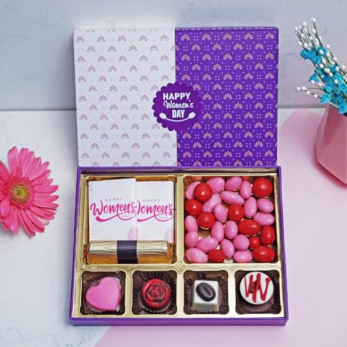 Image of Velvet Fine Chocolates Gift Hamper Nutty and sweet- 2 chocolate bars, 1 fruit and nut chocolate log, 75 gms Dragees(rose almond, cranberry), 4 assorted chocolates