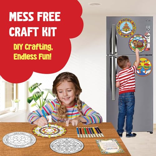 Image of SparkLPlay DIY Mandala Art Kit for Kids - Tibetan Mandala. Coloring Set with - 6 Magnetic Cutouts,12 Color Pens & Booklet. Creative Art & Craft. Mess Free. Gifts for Kids.