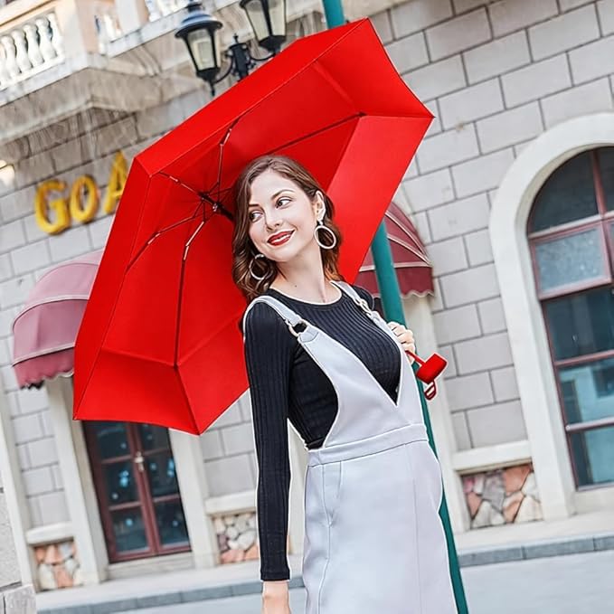 Image of TEKCOOL Travel Mini Folding Compact Umbrella with Case, Manual Open 6 Ribs Lightweight Portable, Small Sun & Rain Pocket Umbrella for Girls and Women- Use in Rain & Summer(Red)'';