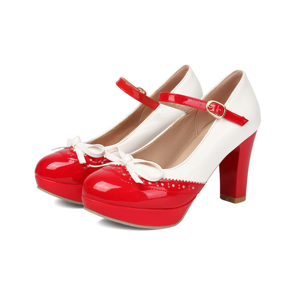 Décolleté Vernice Bicolore Donna Fiocco Punta Mary Jane