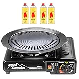 Mianova Campingkocher Outdoor Gaskocher Shisha BBQ Anzünder Grill Notfallkocher Kühltasche Gaskartuschen Gas Kocher Herd Set Grillplatte 4 Gasflaschen