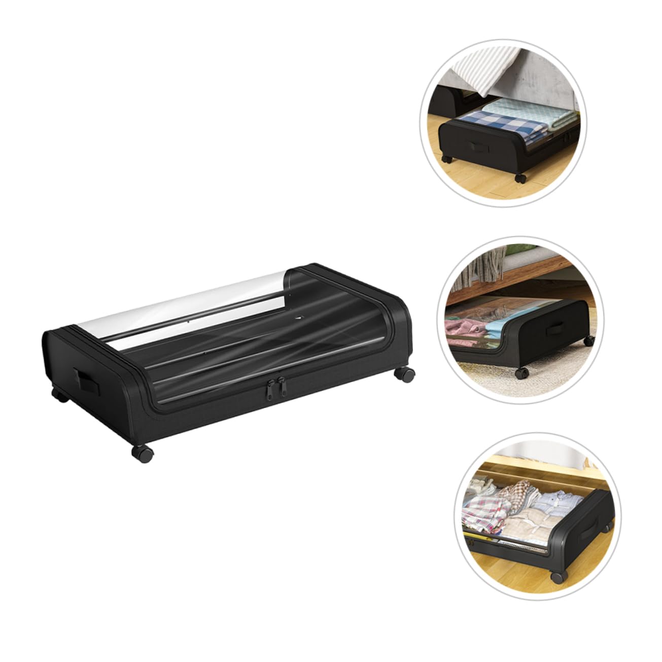Alipis Scatola per Vestiti Sotto Letto Nera Coperchio Trasparente