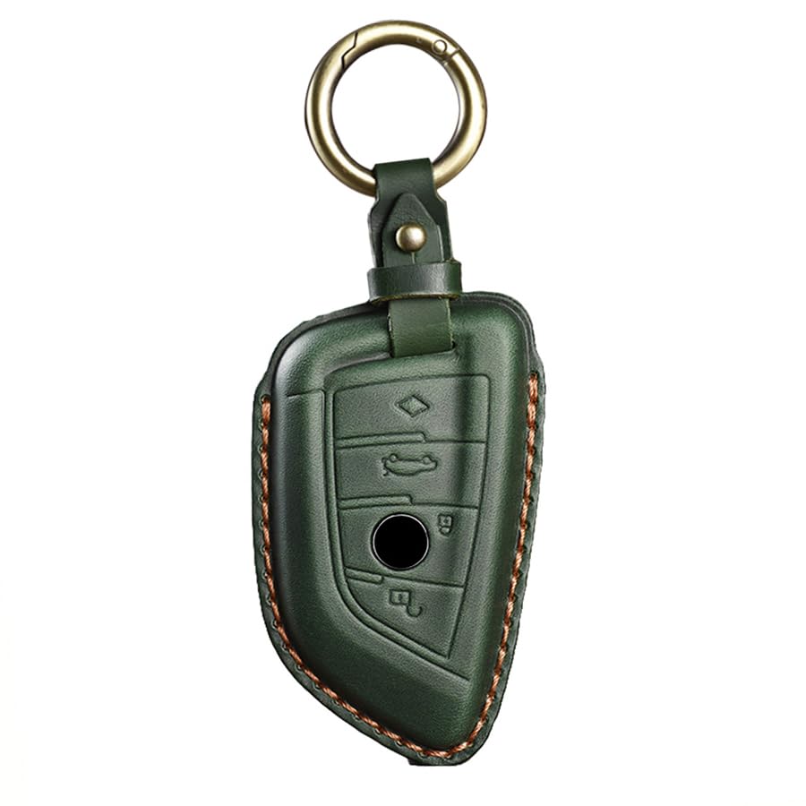 HIBEYO Keyless Car Key Case Fits BMW 1 Series 2 Series 3 Series 4 Series 6 Series 7 Series X1 X2 X3 Protective Case Remote Control Leather Key Case Cover Key Case with Key Fob 4 Buttons Green
