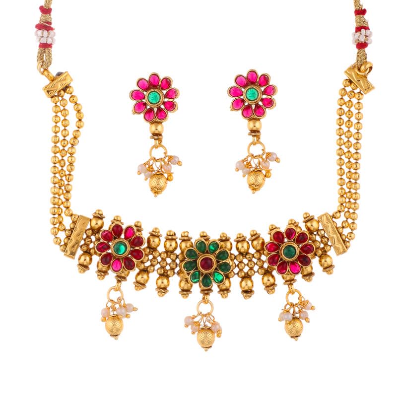 Fashion Frill Necklace For Women Golden Flower | Traditional Jewellery Set | Necklace With Earring | Ladies Necklace Set (B0CW9YNRKL) Amazon Price History, Amazon Price Tracker