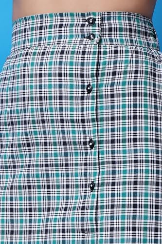 Image of POPWINGS Casual Check Print Long Flare Skirt for Women | Cotton Skirt for Women Skirt for Women