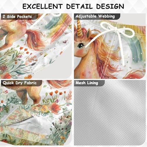 Pigsaly Boys Swim Trunks Hearts Cute Unicorn Boys Board Shorts Swimsuit Swimwear Summer Bathing Suit XS3