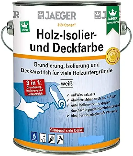 Jäger Holz-Isolier- und Deckfarbe Weiß Matt - 3-in-1 Grundierung & Absperrfarbe