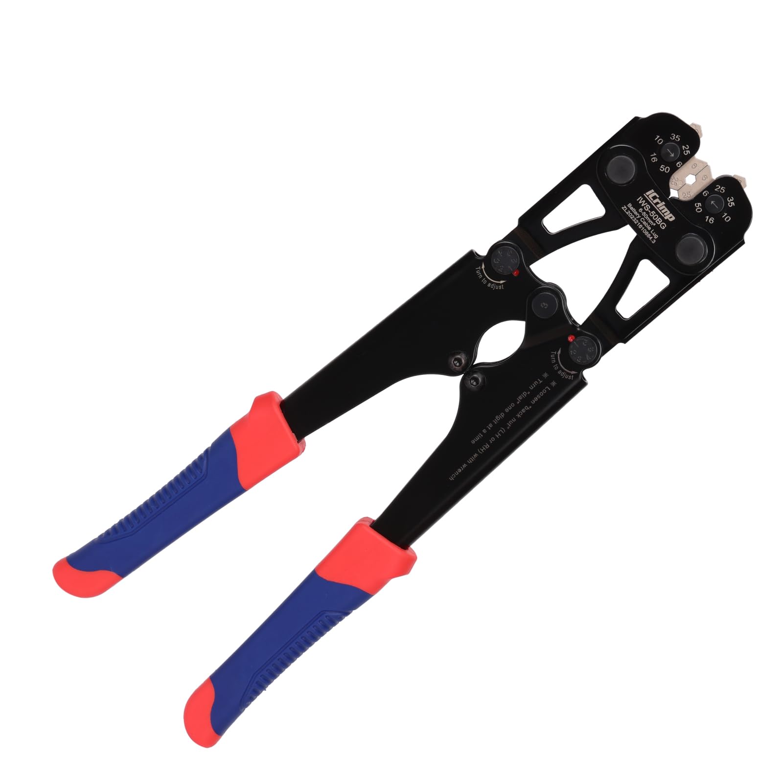 iCrimp Batteriekabelschuh Crimpzange 6–50 mm² mit Schnellwechselbacken | Kabelschuh Crimpzange mit einhändig wechselbaren Backen für Kupferkabelschuhe, Rohrkabelschuhe und Flachstecker