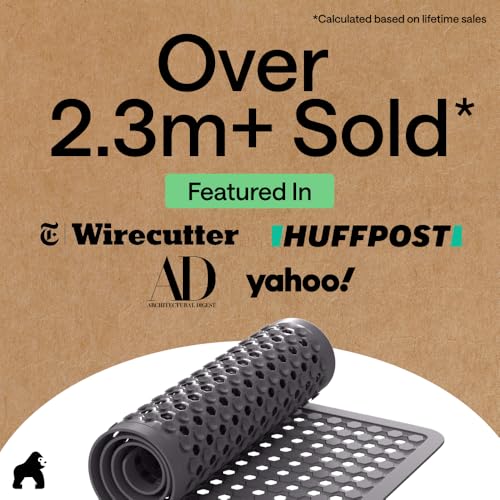 Image of GORILLA GRIP Patented Bath Tub Shower Mat, Machine Washable Bathtub Floor Liner Mats, Suction Cups and Drain Holes to Keep Tubs Clean, Soft on Feet, Bathroom Essentials, 35x16 Inch, Charcoal Opaque