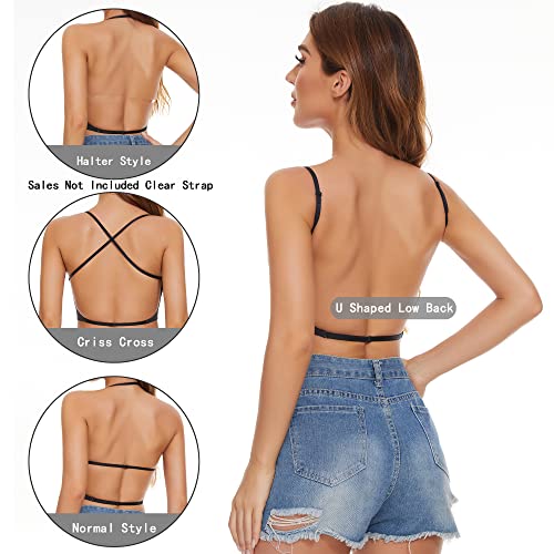 Low Back Bras-Seamless Underwire Deep V Plunge Invisible Backless Bras-Convertible Halter Bras Multiway Low Cut Bra For Women (Black, Xx-Large) #TOP3