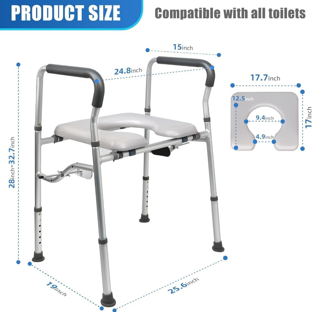 NEWFUN Rialzo WC per Anziani, Comoda WC Alzawater per Anziani, Alzawater per Protesi Anca, Sollevatore per WC Senior con Regolazione in Altezza, Adatto a Tutti i WC Standard, Capacità di Carico: 150KG