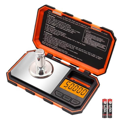 UNIWEIGH Báscula miligráfica de 50 g/0.001 g, báscula portátil de mg con retroiluminación LCD, tara, báscula digital de joyería, escala de microgramos para polvo, oro, gema, recarga, peso CAL