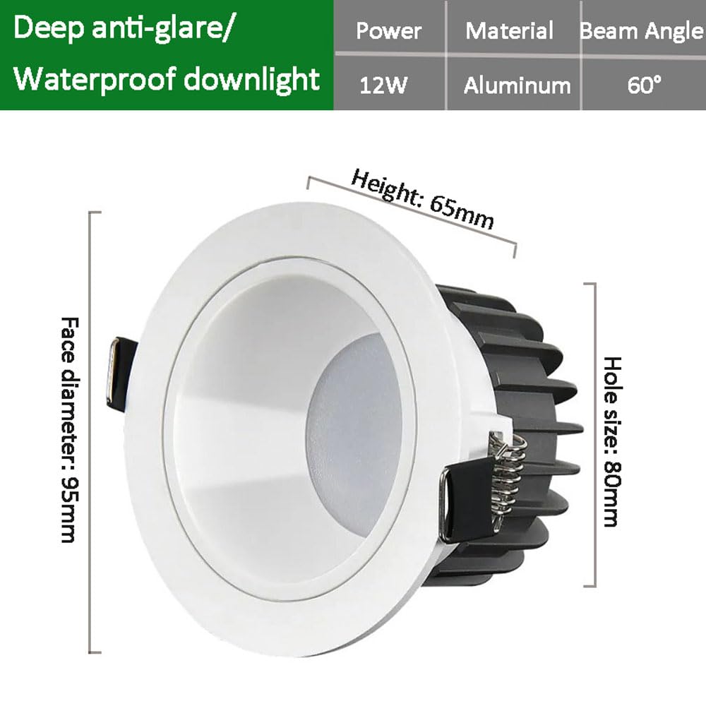 Faretto da Incasso a LED dimmerabile 12W IP44 Faretto da Doccia Impermeabile da 3,7 Pollici Corpo in Alluminio Ultra Sottile Faretto da soffitto CRI 90 per Bagno Camera d(Nero)