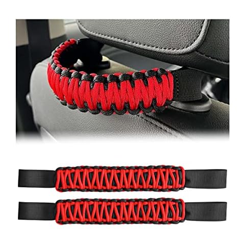 AUCELI 2PCS Headrest Grab Handles, Car Front Rear Seat Back Roll Bar Grip Handles Kit, Nylon Paracord with Headrest Mounted Automotive Interior Accessories Universal for SUV Truck Pickup Cover