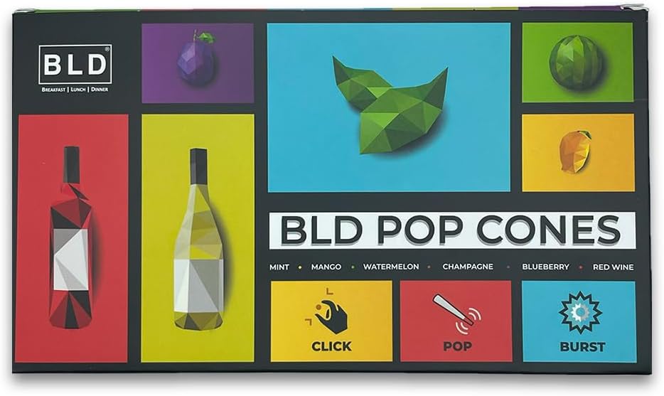 BLD POP & Burst Flavored Pre Rolled Cones - Brown - Variety Pack with Mint, Mango, Watermelon, Champagne, Blue Berry, Red Wine Flavors - King Size 109mm