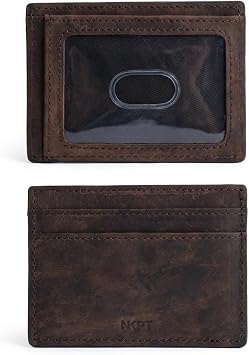 Slim Leather Credit Card Holder Wallet for Men or Women | Full-Grain, RFID Blocking, ID Window | Chestnut Brown