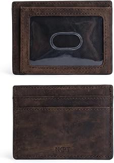 Slim Leather Credit Card Holder Wallet for Men or Women | Full-Grain, RFID Blocking, ID Window | Chestnut Brown