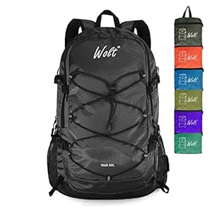 WOLT | 40L Packable Travel Backpack, Foldable Lightweight Backpack for Men Women,Waterproof Hiking Bag for Outdoor Camping (Black)