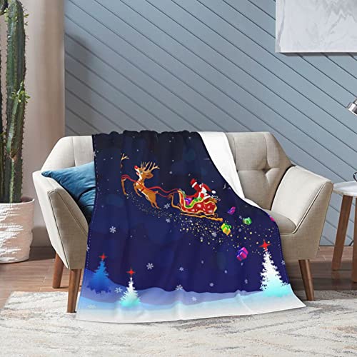 Christmas Blanket Soft Cozy Christmas Santa Claus Elk Throw Blanket Warm Holiday Xmas Fuzzy Fleece Blanket For Kids Women Bed Living Room 60"X50" #TOP2